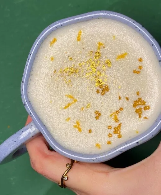 White hot chocolate with gold flakes