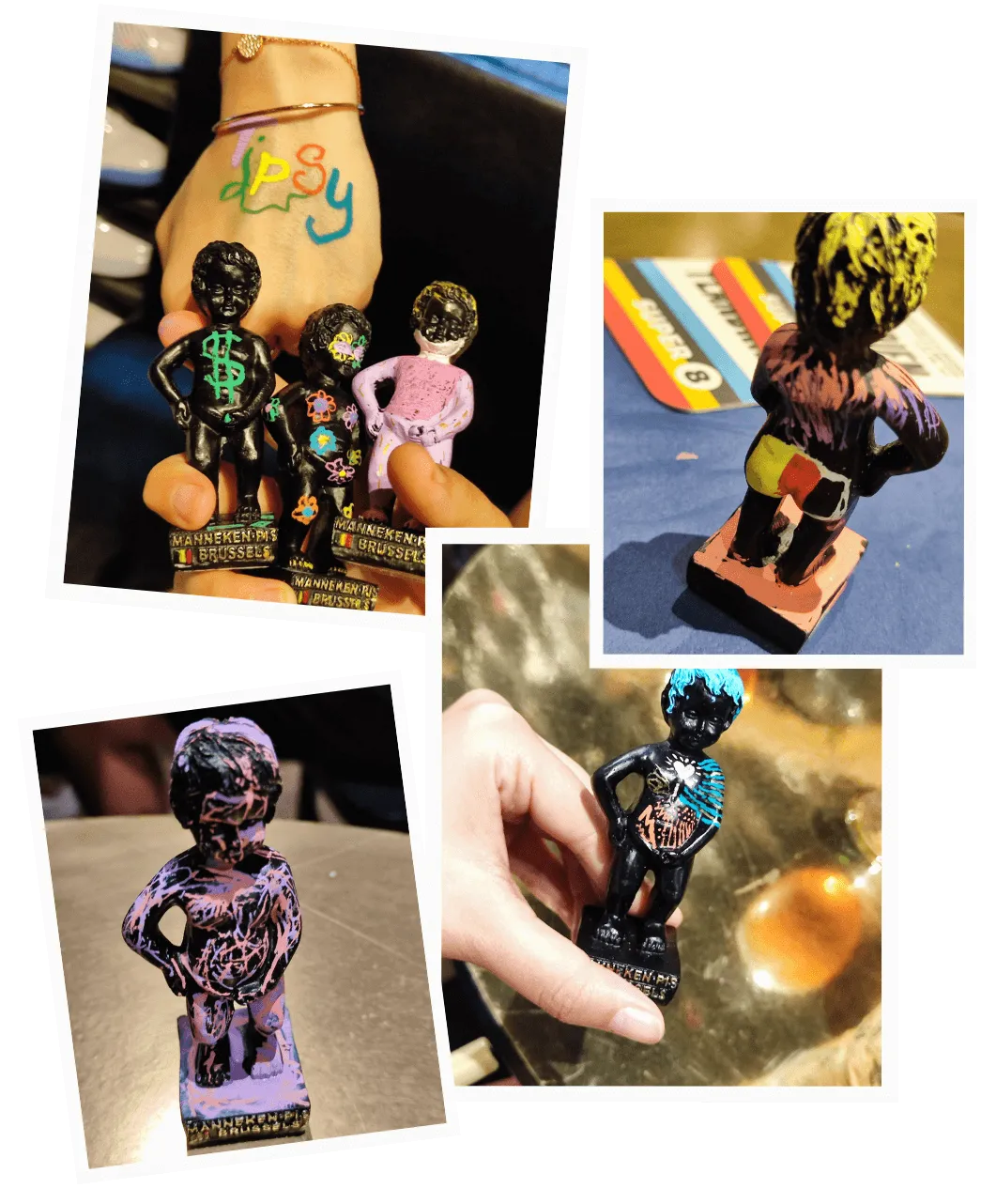 Sip & Paint — painting Manneken Pis statues during the Tipsy Tour